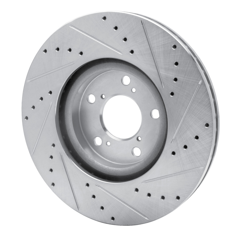 Acura MDX Brake Rotor (1) - Front Left - R1 Concepts - Drilled & Slotted - Silver - `07-`20